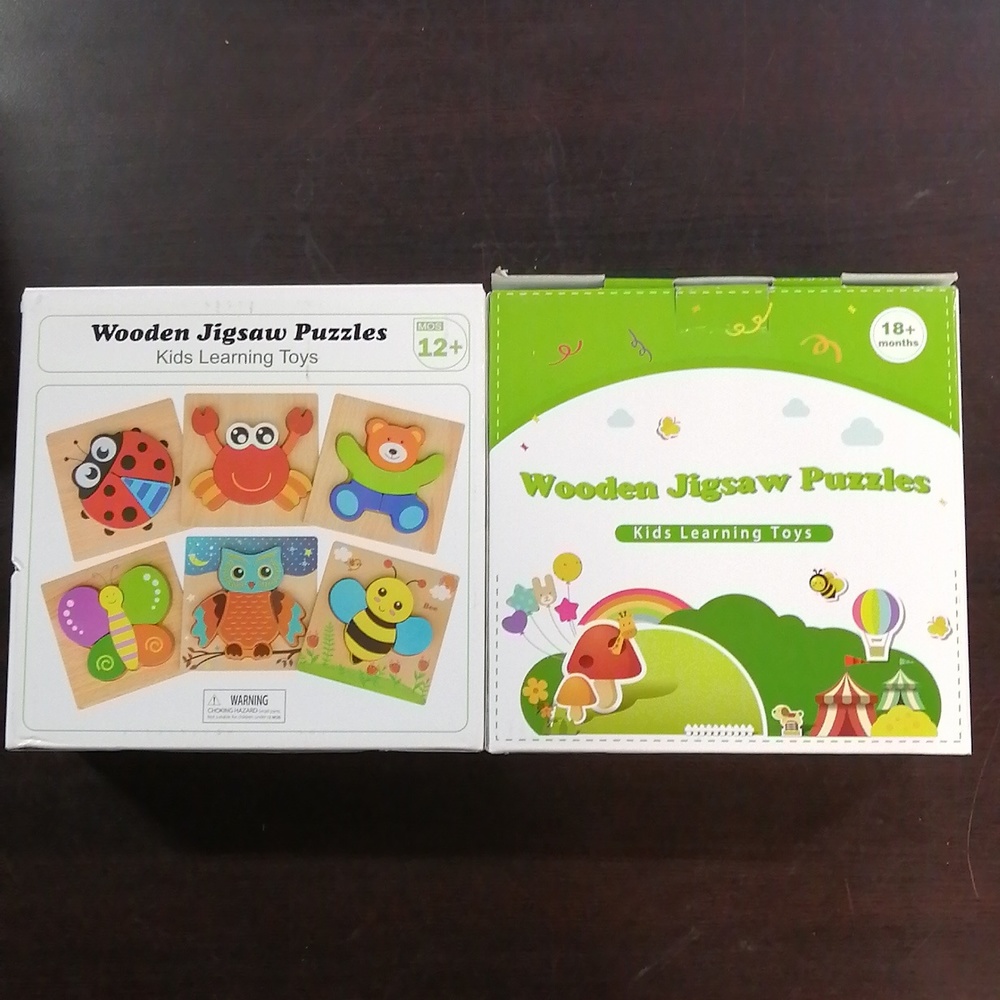 2 Brand New in Box Wooden Jigsaws Puzzles for Kids 12+ & 18+ animals and secret